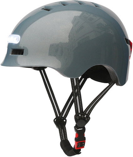BlueTouch Safety Helmet with LED - grey, glossy, M - Bike Helmet - Main image