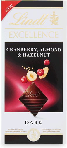 Lindt EXCELLENCE Dark chocolate with cranberry pieces, 100 g - Chocolate - Main image