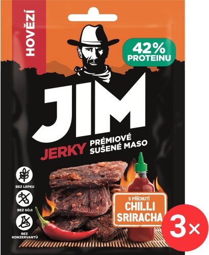 Jim Jerky beef with Sriracha chilli flavour 3 x 23 g - Dried Meat - Main image