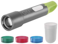 EMOS LED + COB LED rechargeable metal flashlight with focus and coloured diffusers P3118 - Flashlight