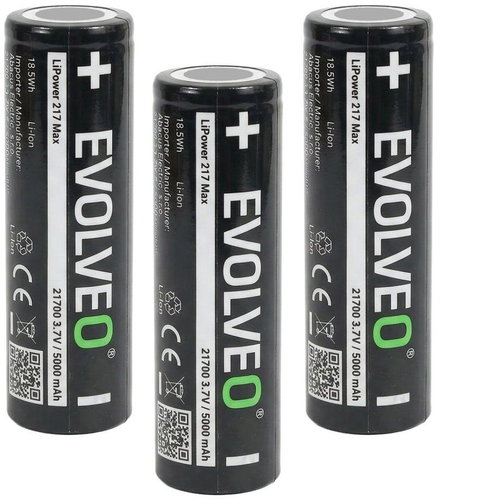 EVOLVEO LiPower 217 Max 5000 – Li-ion Battery 21700 (3.7V / 5000mAh) 3pcs - Rechargeable Battery - Main image