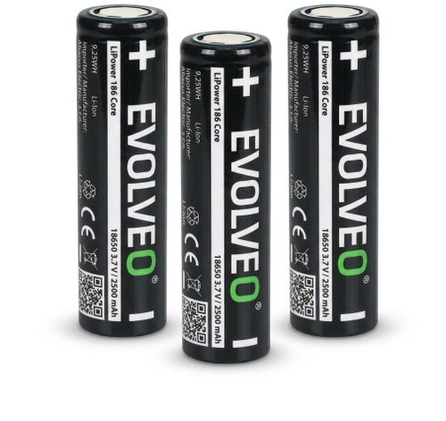 EVOLVEO LiPower 186 Core 2500 – Li-ion Battery 18650 (3.7V / 2500mAh) 3pcs Main image EVOLVEO LiPower 186 Core 2500 – Li-ion Battery 18650 (3.7V / 2500mAh) 3pcs - Rechargeable Battery - Main image