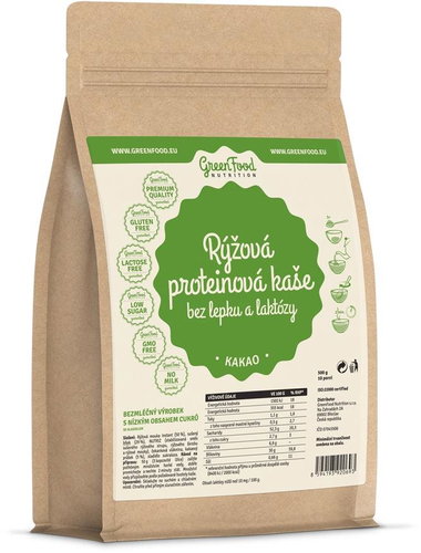 GreenFood Nutrition Gluten and lactose free cocoa rice protein porridge 500g - Protein Puree - Main image