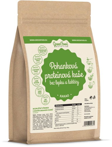 GreenFood Nutrition Gluten and lactose free buckwheat protein porridge cocoa 500g - Protein Puree - Main image