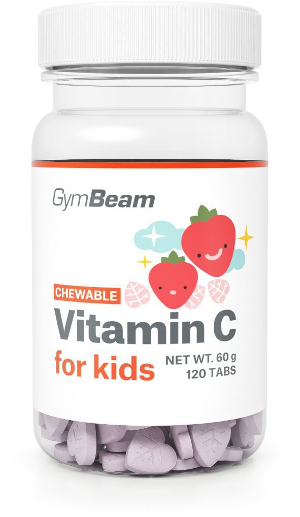 GymBeam C-vitamin, rágótabletta gyerekeknek - eper, 120 db