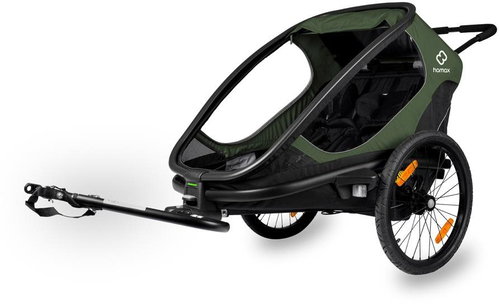 HAMAX Outback 2in1 - two-seater pushchair behind bike incl. arm + pushchair set - Green/Black, recli - Child Bicycle Trailer - Main image