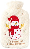H&L White Christmas Plush Hot Water Bottle Snowman Sherpa 1.75L - Warming Pad