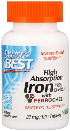 Doctor's Best Iron Ferrochel (ferrous bisglycinate) 27 mg, 120 tablets - Iron - Main image