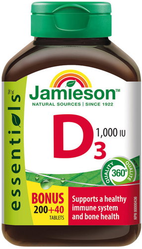 JAMIESON Vitamín D3 1000 IU 200 + 40 tablet - Vitamin D3 - Main image