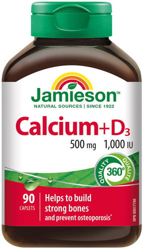 JAMIESON Calcium 500mg + D3 1000IU 90 capsules - Dietary Supplement - Main image