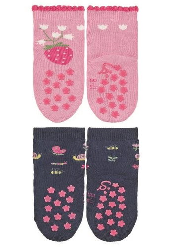 Sterntaler climbing non-slip girls 2 pairs pink, dark blue strawberry with terry inside 8012223, - Socks - Main image