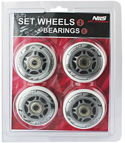 NILS EXTREME Set of white PU wheels 64 × 24 + ABEC7 bearings - Inline Skate Wheels - Main image