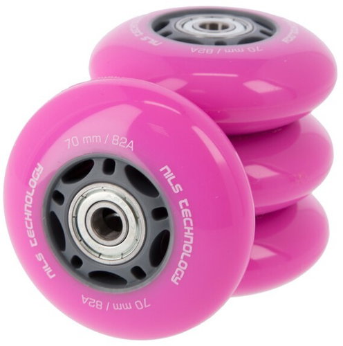 NILS EXTREME PU wheels with bearings 70 × 24mm ABEC 7 pink - Inline Skate Wheels - Main image