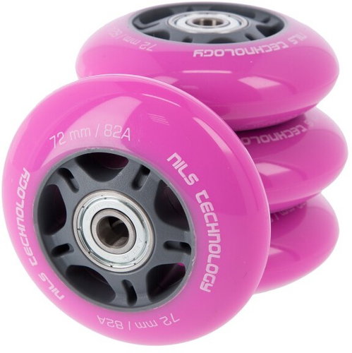 NILS EXTREME PU wheels with 72 × 24mm ABEC 7 pink bearings - Inline Skate Wheels - Main image