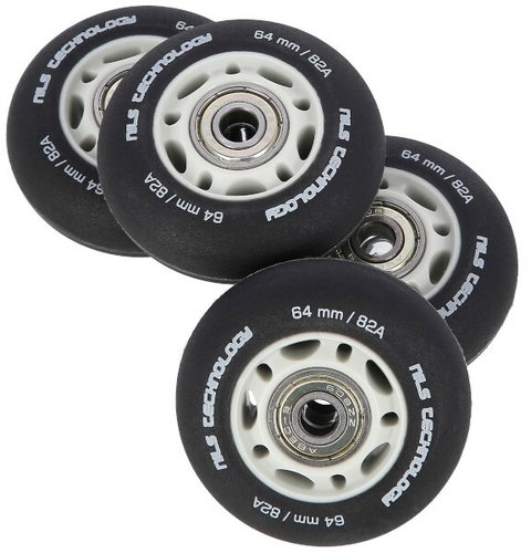 NILS EXTREME Matte PU wheels 64 × 24 82A with ABEC 9 bearings, black, 4 pcs - Inline Skate Wheels - Main image