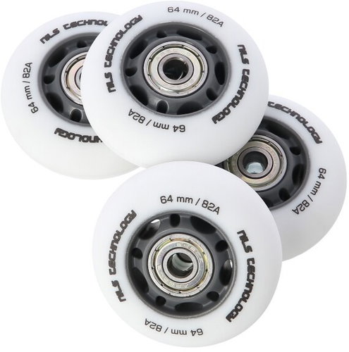NILS EXTREME Matte PU wheels 64 × 24 82A with ABEC 9 bearings, white, 4 pcs - Inline Skate Wheels - Main image