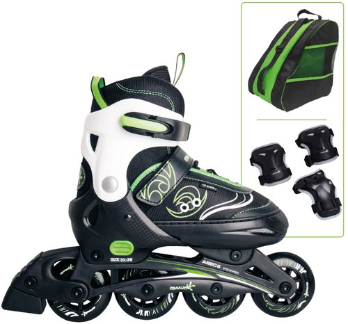 Muuwmi Set - nastav. dětské inline brusle, chrániče, taška, zelené vel. 29-32 - Roller Skates - Main image