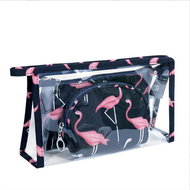 KUFRYPLUS Cosmetic bag set 3 pcs TB14441 black with flamingos - Make-up Bag