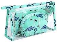 KUFRYPLUS Cosmetic bag set 3 pcs TB14445 green with flamingos - Make-up Bag