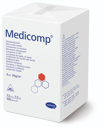 Medicomp Non-sterile Compress, 7.5 × 7.5 cm, 100 pcs 4218233 - Nonwoven Fabric - Main image