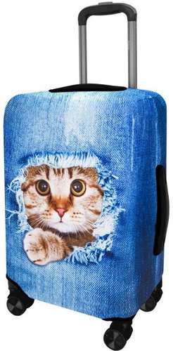 Kufryplus suitcase cover H155 Cat in jeans S - Luggage Cover - Main image
