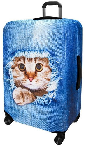 Kufryplus suitcase cover H155 Cat in jeans L - Luggage Cover - Main image