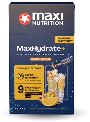 MaxiNutrition Electrolytes with vitamins for immunity, ginger-orange flavour 128 g (8 × 16 g) - Sports Drink - Main image