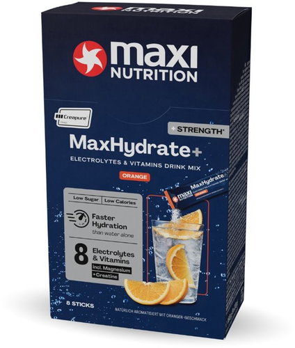 MaxiNutrition Electrolytes with creatine, orange flavour 128 g (8 × 20 g) - Sports Drink - Main image