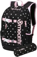 Meatfly Basejumper backpack, Black Dots, 22 L + free pencil case - School Backpack