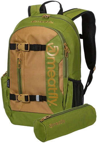 Meatfly Basejumper backpack, Forest Green / Brown, 22 L + free pencil case - City Backpack - Main image