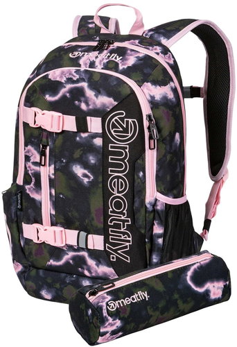 Meatfly Basejumper backpack, Storm Camo Pink, 22 L + free pencil case - City Backpack - Main image