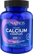 NATIOS Chelated Calcium Complex, Vápník s vitamíny D3 a K2 MK-7, 200 mg, 100 kapslí - Vápník