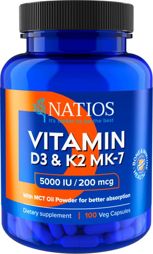 NATIOS Vitamin D3 & K2 (MenaQ7 MK-7), 5000 IU & 200 mcg, 100 capsules - Vitamin D3 - Main image
