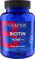 NATIOS Biotin, 10 000 mcg, Extra Strength, 90 veganských kapslí  - Vitamín B