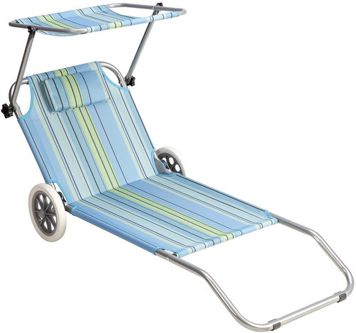NILS CAMP NC3330 deckchair with shade blue - Garden Lounger - Main image