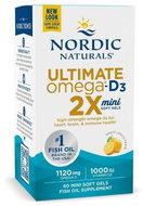 Nordic Naturals Ultimate Omega 2×mini with vitamin D3, 1120 mg, lemon, 60 softgel capsules - Omega 3