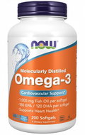 NOW FOODS Omega 3, Molecularly distilled, 1000 mg, 200 softgel capsules - Omega 3