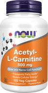 NOW FOODS Acetyl-L-Carnitine, 500 mg, 100 rostlinných kapslí - Doplněk stravy
