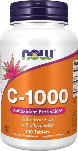 NOW FOODS Vitamin C-1000 with gradual release and rosehip, 100 tablets - Vitamin C - Main image