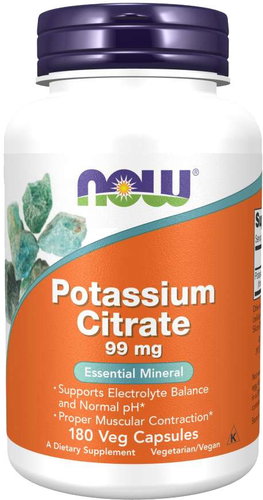 NOW FOODS Potassium Citrate, 99 mg, 180 vegetable capsules - Minerals - Main image