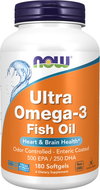 NOW FOODS Ultra Omega 3, Fish oil, 500 EPA + 250 DHA, 180 softgel capsules - Omega 3