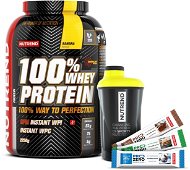 Nutrend 100% Whey Protein, 2250g, banana + shaker Nutrend black-yellow + 3x PROZERO 65g - Set