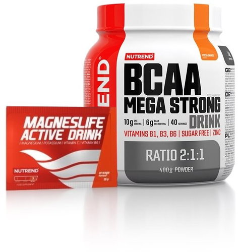 Nutrend BCAA Mega Strong Drinks (2: 1: 1), 400g - orange + Nutrend Magneslife Active Drink, 10x15 g - Protein Set - Main image