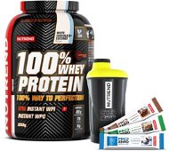 Nutrend 100% Whey Protein, 2250 G, White chocolate with coconut + shaker Nutrend black-yellow + 3x P - Set