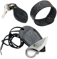 Madhammers Jedinečný set - kovaný nůž C1 s pochvou, náramek a klíčenka (černá) - Nůž