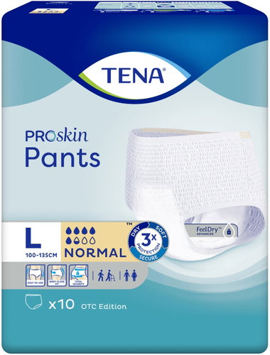 Tena Pants Normal Large Absorbent Stretch Briefs, hips 100-135 cm, 10 pcs - Incontinence Underwear - Main image