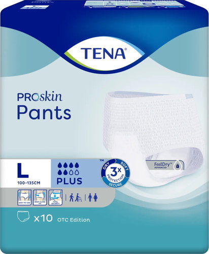 Tena Pants Plus Large absorbent stretch panties, hips 100-135 cm, 10 pcs Main image Tena Pants Plus Large absorbent stretch panties, hips 100-135 cm, 10 pcs - Incontinence Underwear - Main image