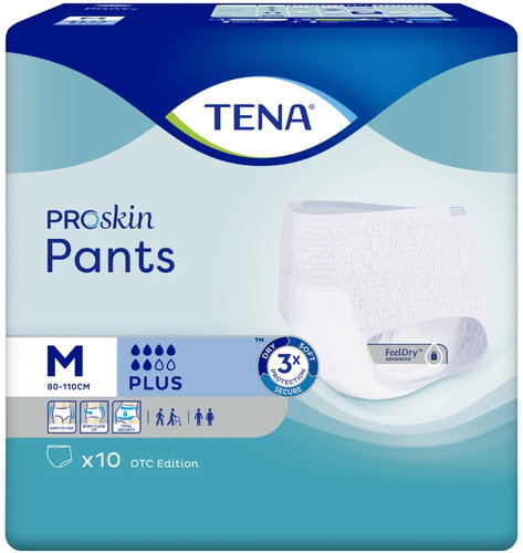 Tena Pants Plus Medium Absorbent Stretch Briefs, 80-110 cm, 10 pcs - Incontinence Underwear - Main image