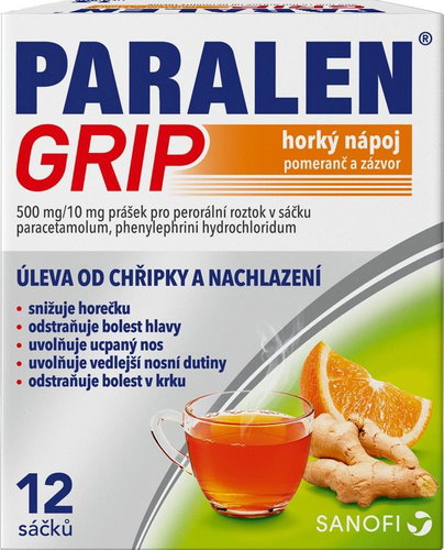Paralen Grip Hot drink orange and ginger 12 sachets - Medicinal Product - Main image