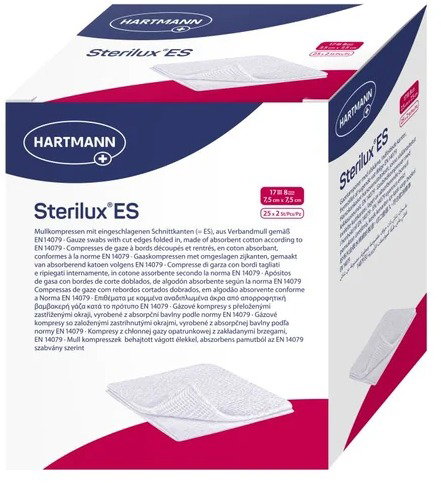 Sterilux Sterile compression gauze 17 fibres 8 layers 7,5 × 7,5 cm 25 × 2 pcs Main image Sterilux Sterile compression gauze 17 fibres 8 layers 7,5 × 7,5 cm 25 × 2 pcs - Gauze - Main image